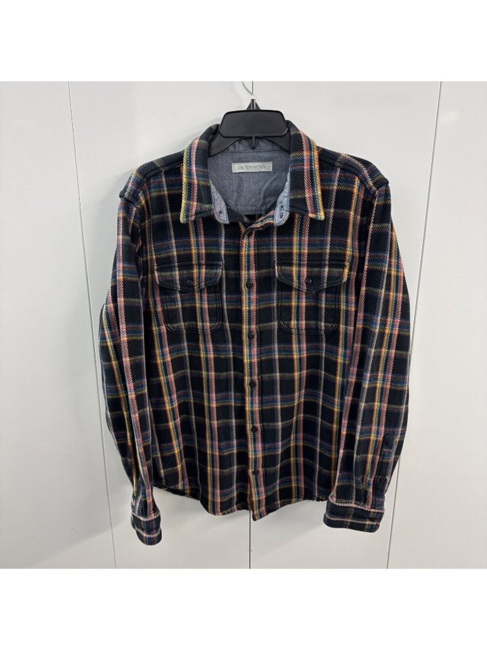 Outerknown Blanket Shirt Mens Medium Rainbow Plaid Flannel Heavyweight